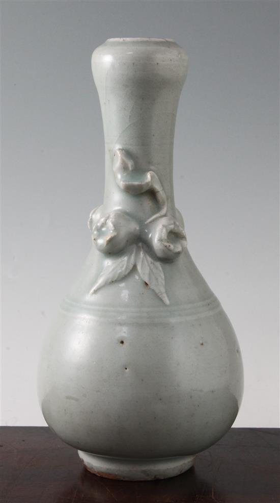 An unusual Chinese Longquan celadon garlic neck bottle vase, Song / Yuan dynasty, 28cm, glaze cracks